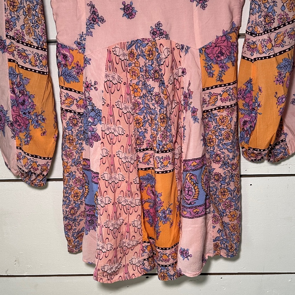 Free People Mixin It Up Long Sleeve Mini Dress Bright Paisley Print - Picture 10 of 14